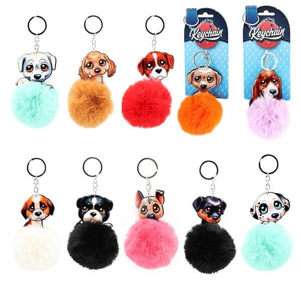 Fluff Ball Dog Keychain Div.Typer Dollarstore.no